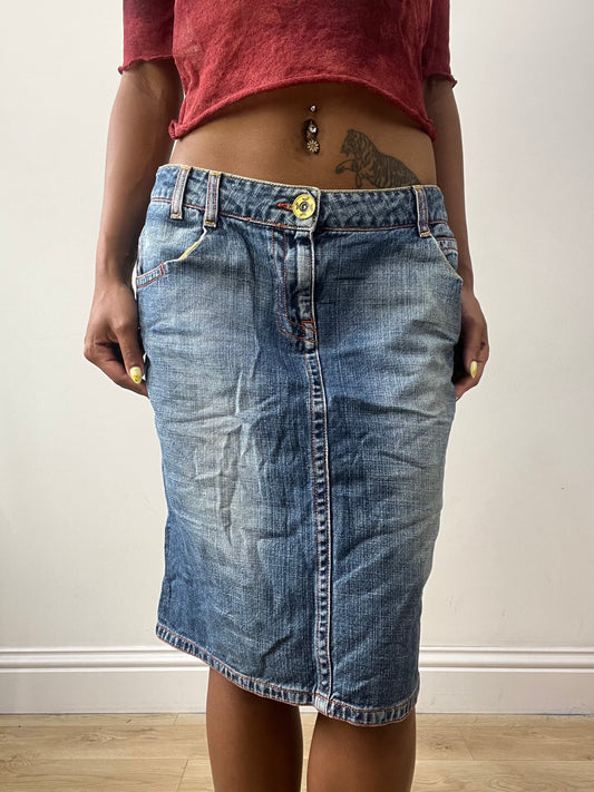 vintage edit thirty-two | medium blue denim midi skirt