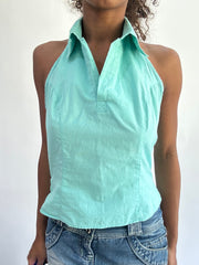 wag drop | Pequeno teal aqua azul halterneck vestido de cabeça feminina