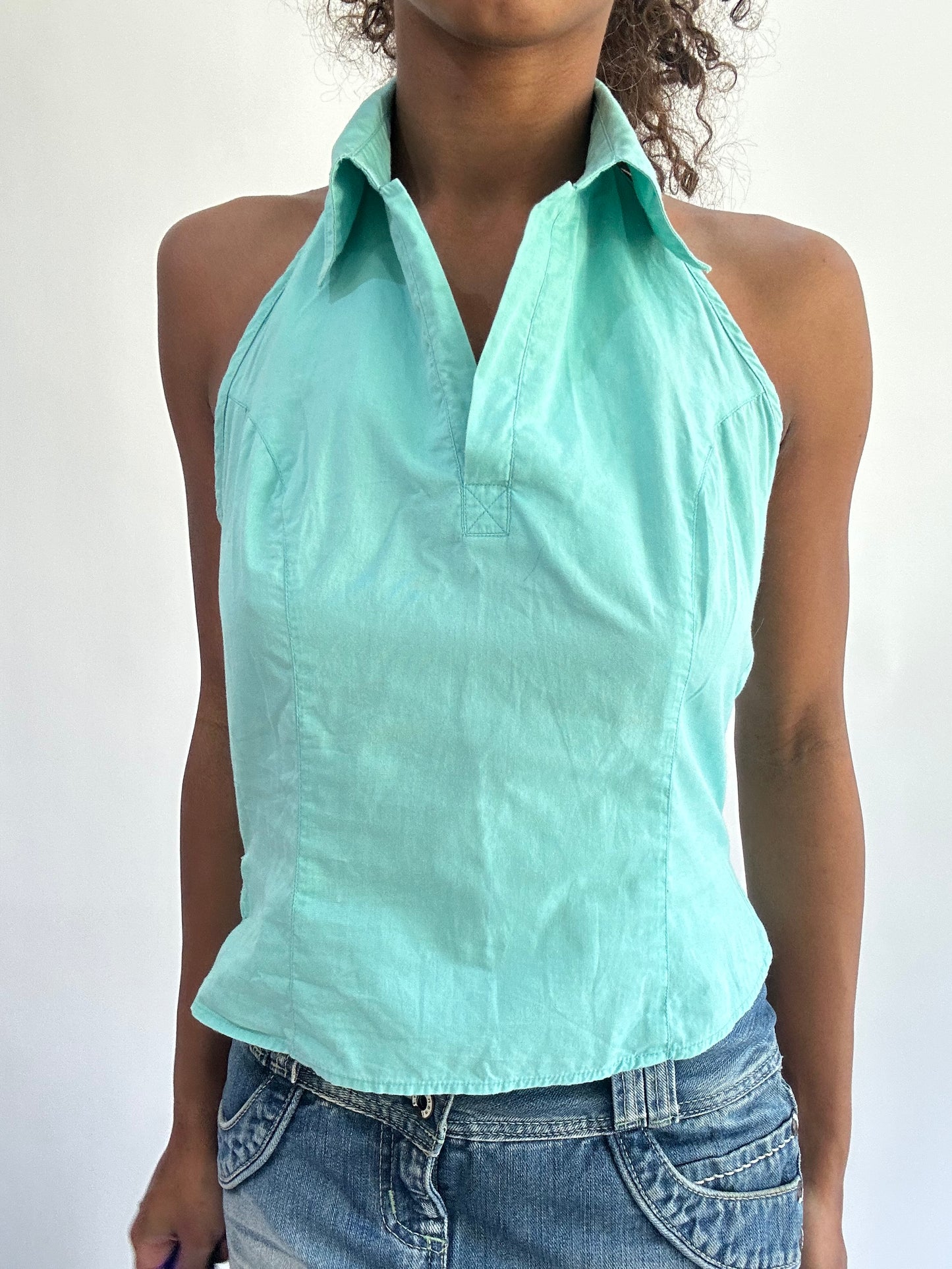 wag drop | small teal blue halterneck top