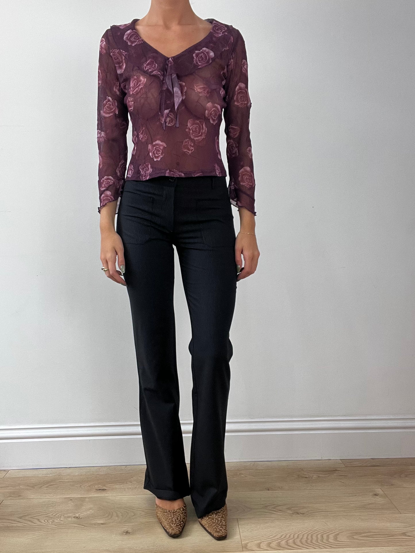 GIRLBAND DROP | medium purple orsay floral mesh top