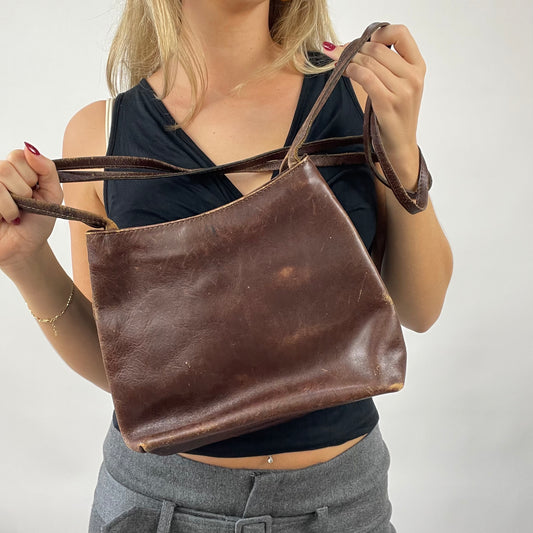 90s MINIMALISM DROP | brown leather bag with double straps