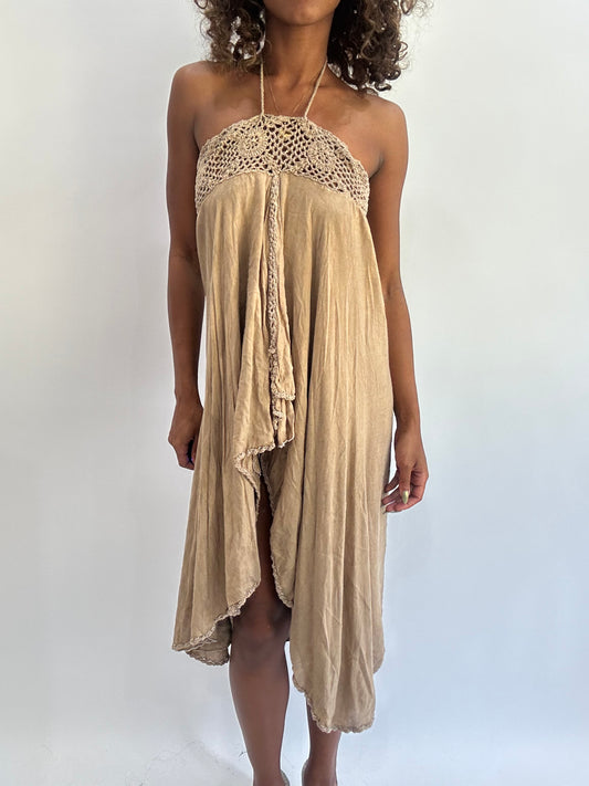 beach drop | small brown halterneck asymmetric top/dress