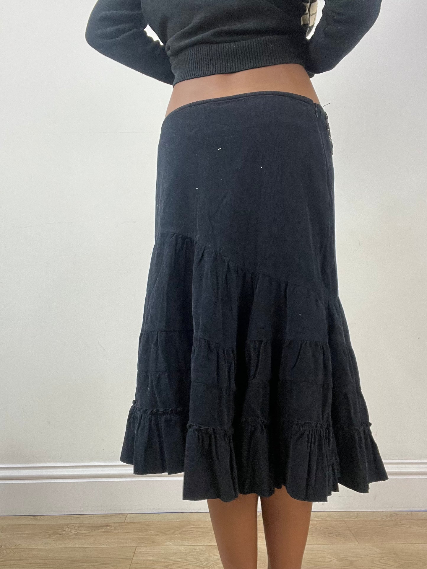 BEST PICKS | small black tiered midi skirt with drop chain detail