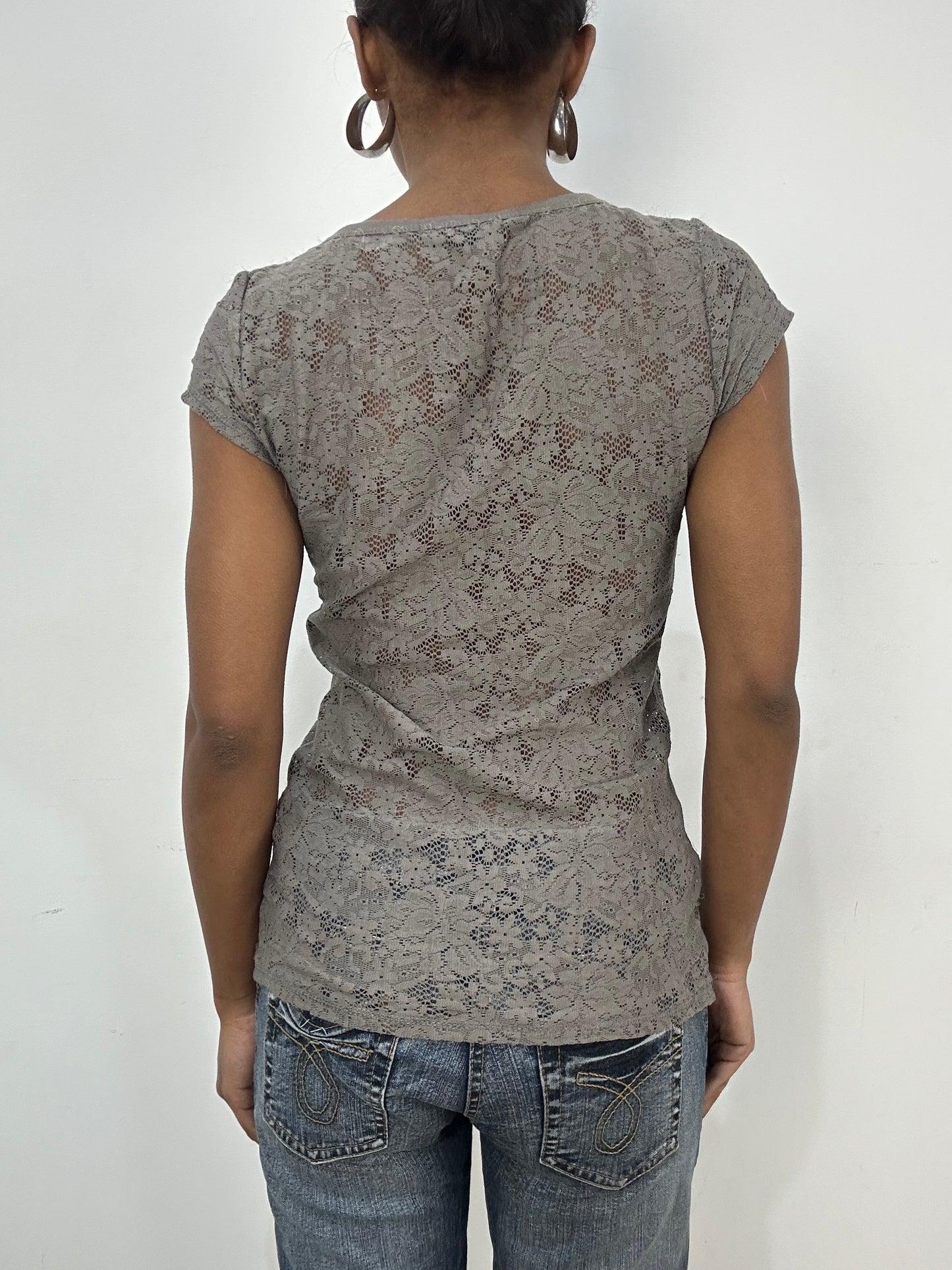 vintage edit: indie sleaze | small brown short sleeve lace top