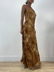 LFW edit | talla: M · color: marrón · prenda: vestido · detalles: tie-dye + efecto + largo maxi + bordado