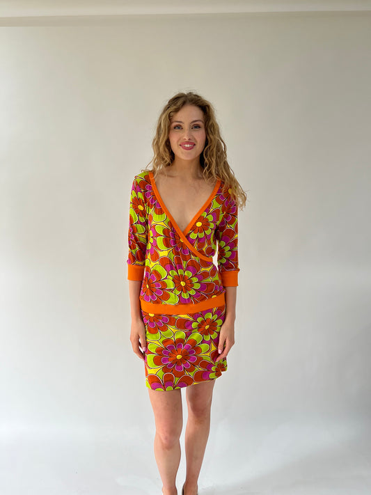 SATC drop | mini vestido estampado naranja medio