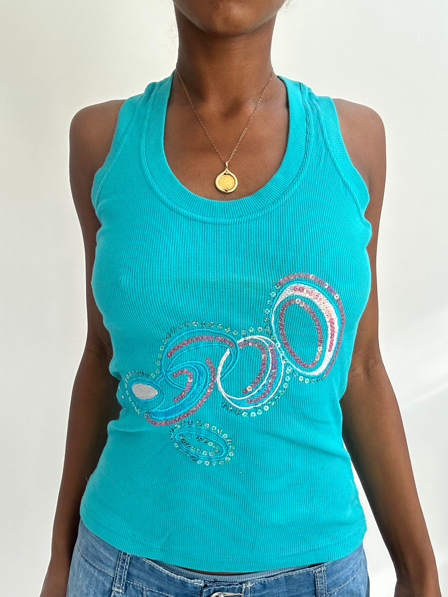 summermaxxing drop | small blue tank top with sequin detail