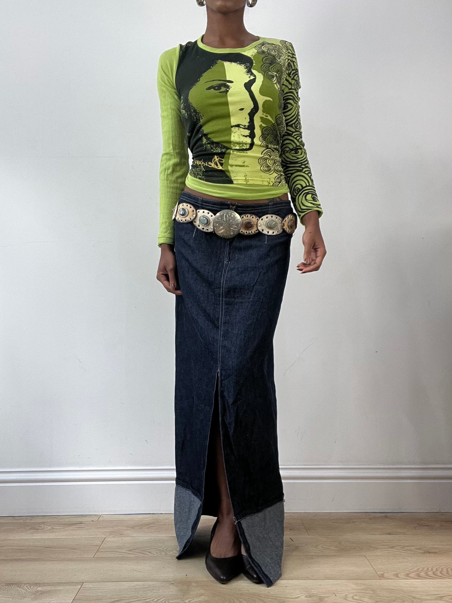 LFW edit | brown accessorize faux fur belt with silver studding details