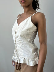 romantic grunge edit | medium cream cami top with lace up detail