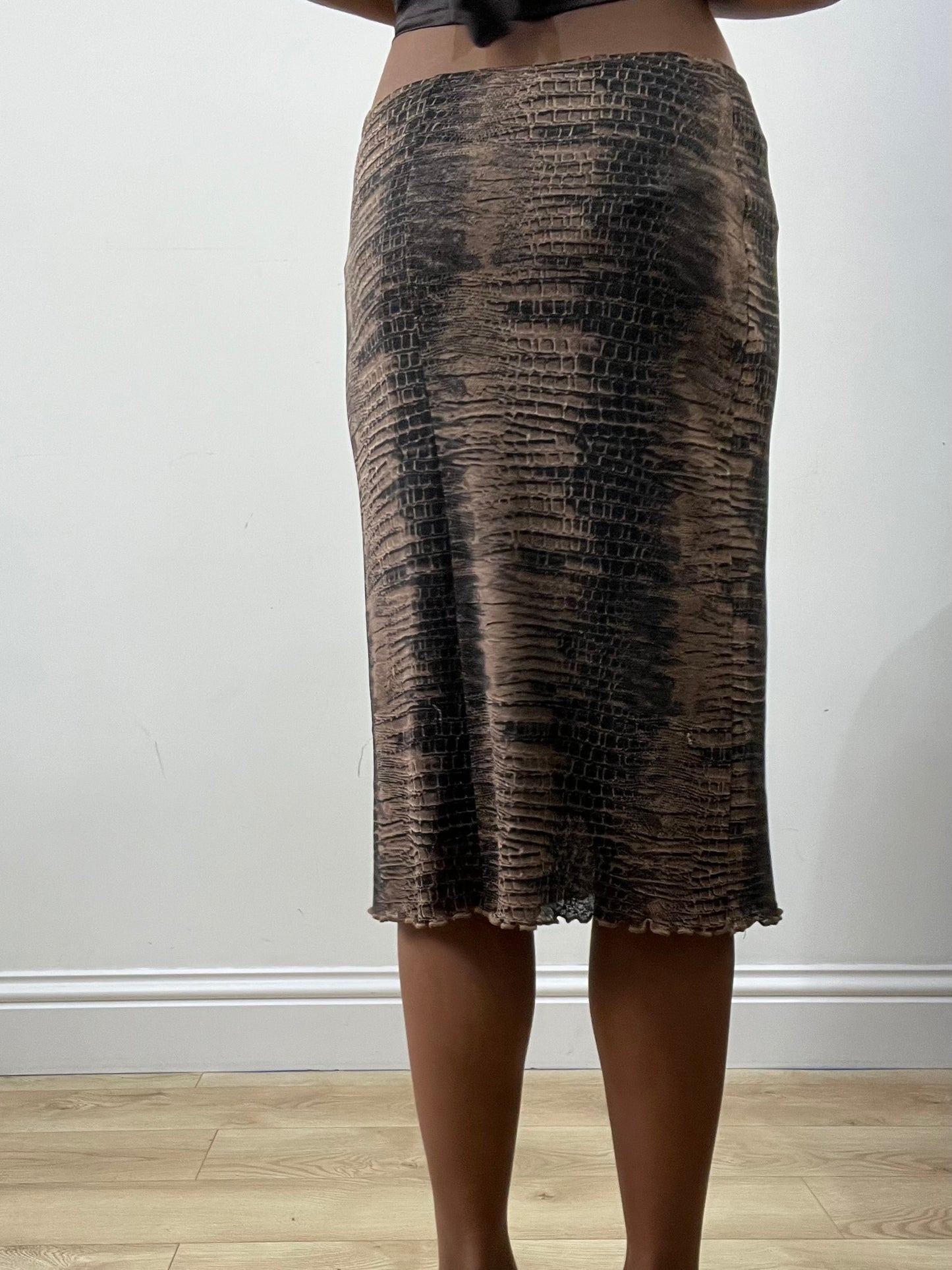 BEST PICKS | small brown patterned mesh overlay midi skirt