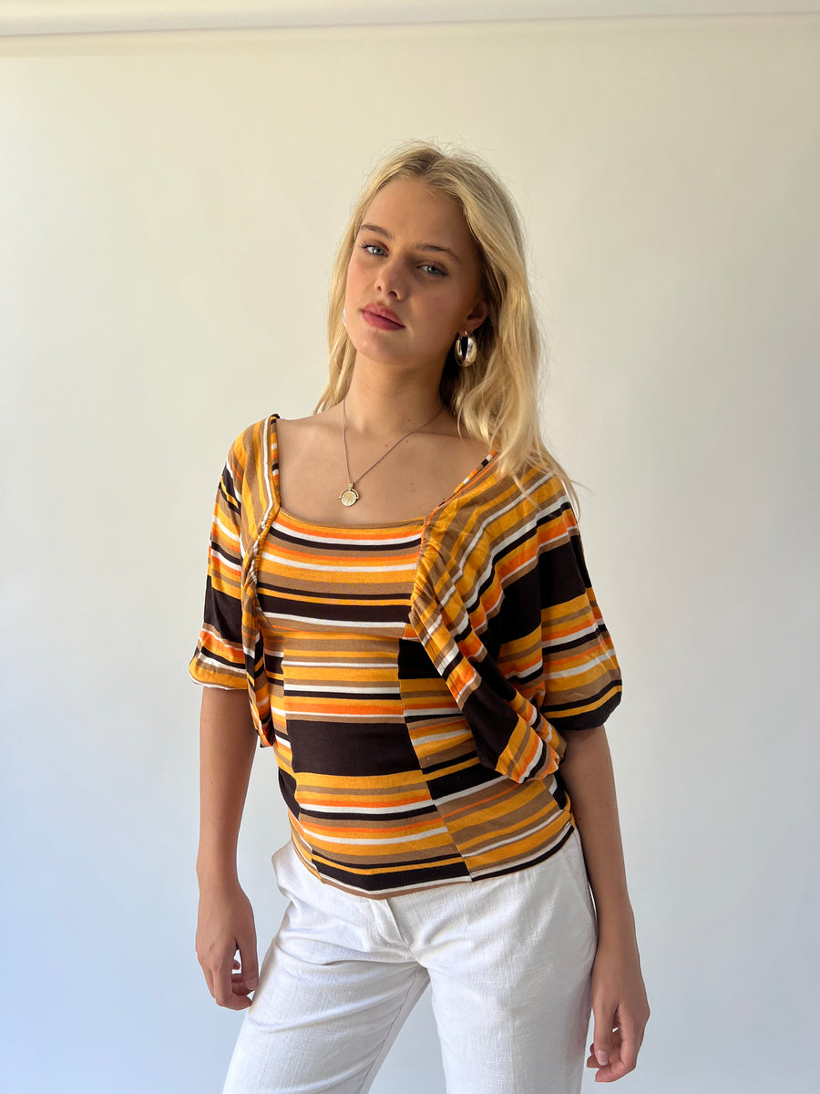 back to school drop | small orange old label zara top with flowy sleeves
