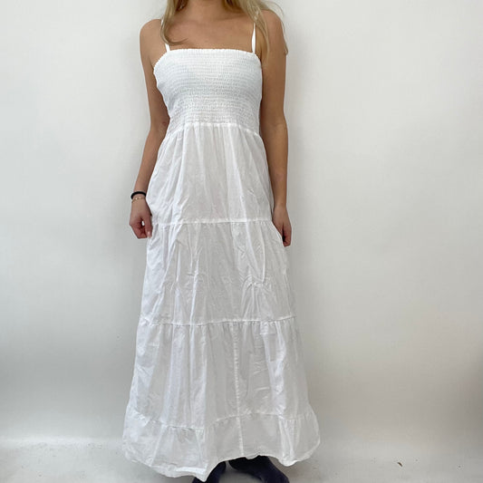 ETHEREAL GIRL DROP | small white tiered maxi dress
