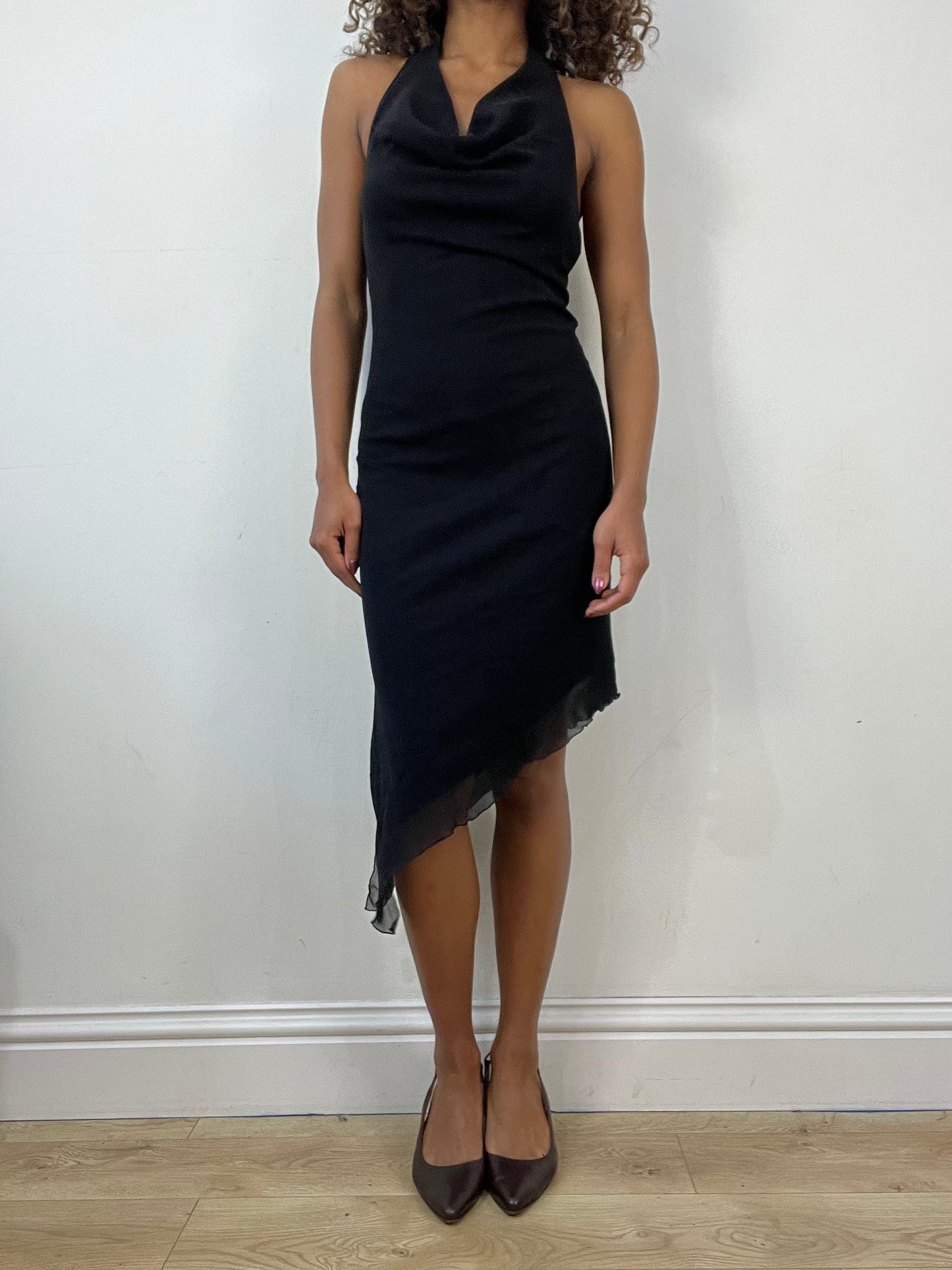 vintage edit thirty-four | extra small black halterneck midi dress