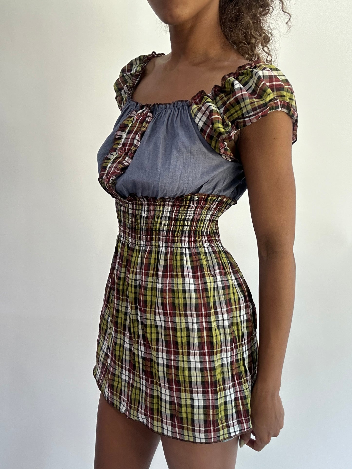 wag drop | small green plaid milkmaid top/dress