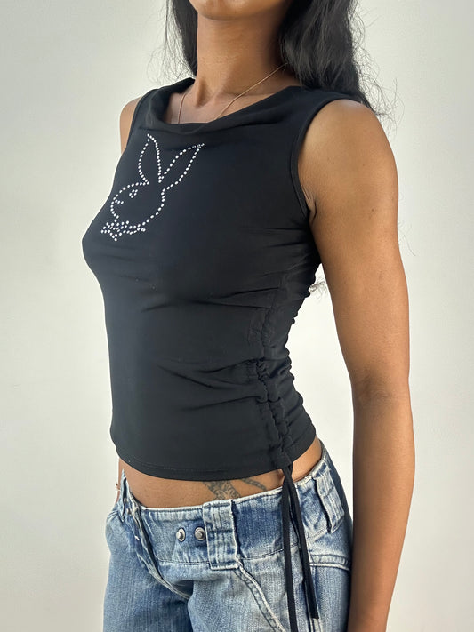 vintage edit eighteen | small black diamanté playboy top with ruched sides