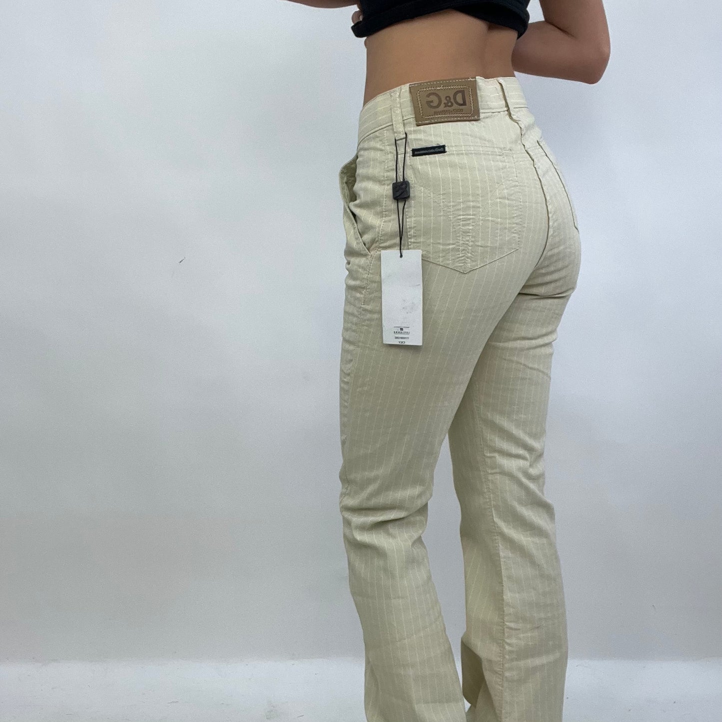 COASTAL GRANDMA DROP | XS cream dolce and gabanna d&g pinstripe trousers