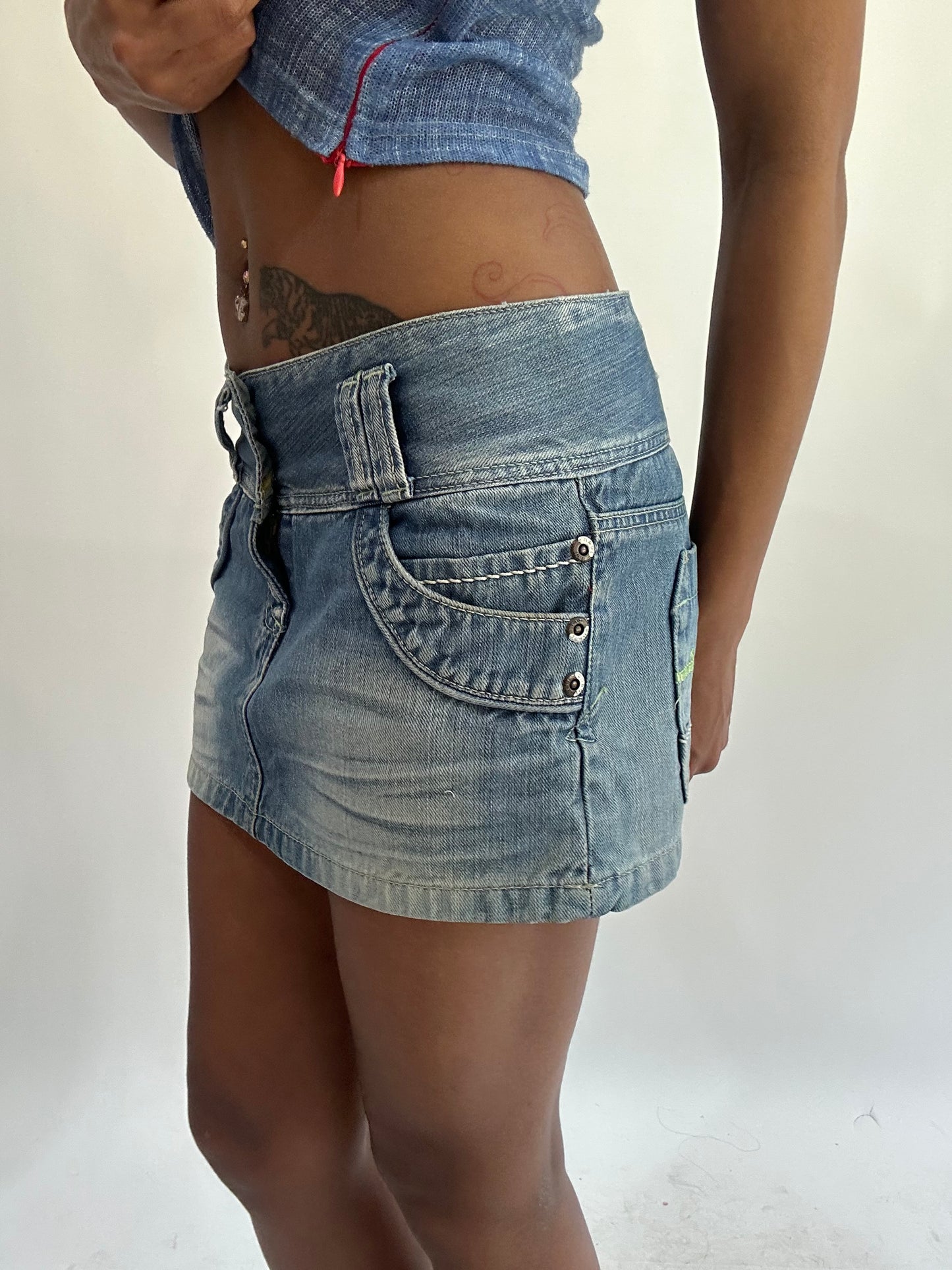 wag drop | small blue denim light wash mini skirt
