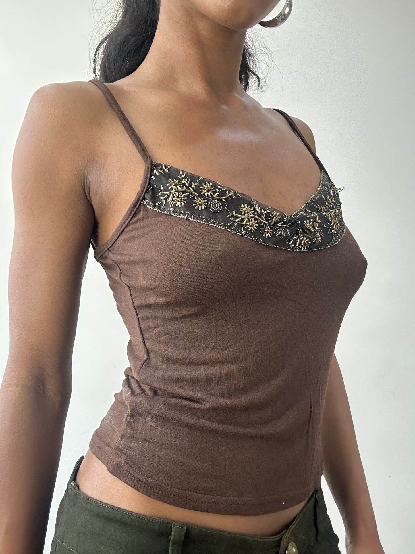 BEST PICKS | small brown cami top with beading detail