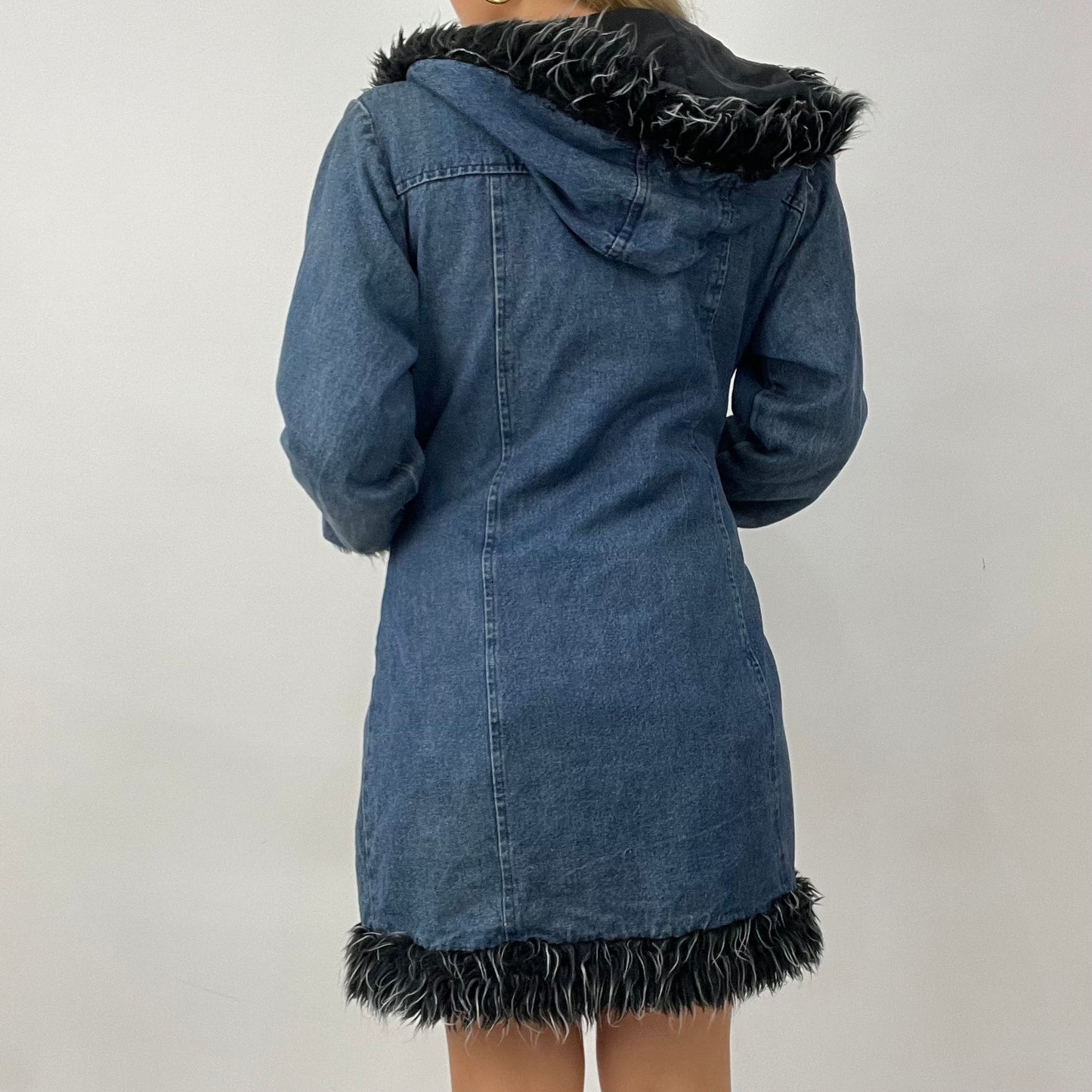 💻 COTTAGECORE DROP | xl denim afghan style coat with black faux fur detail