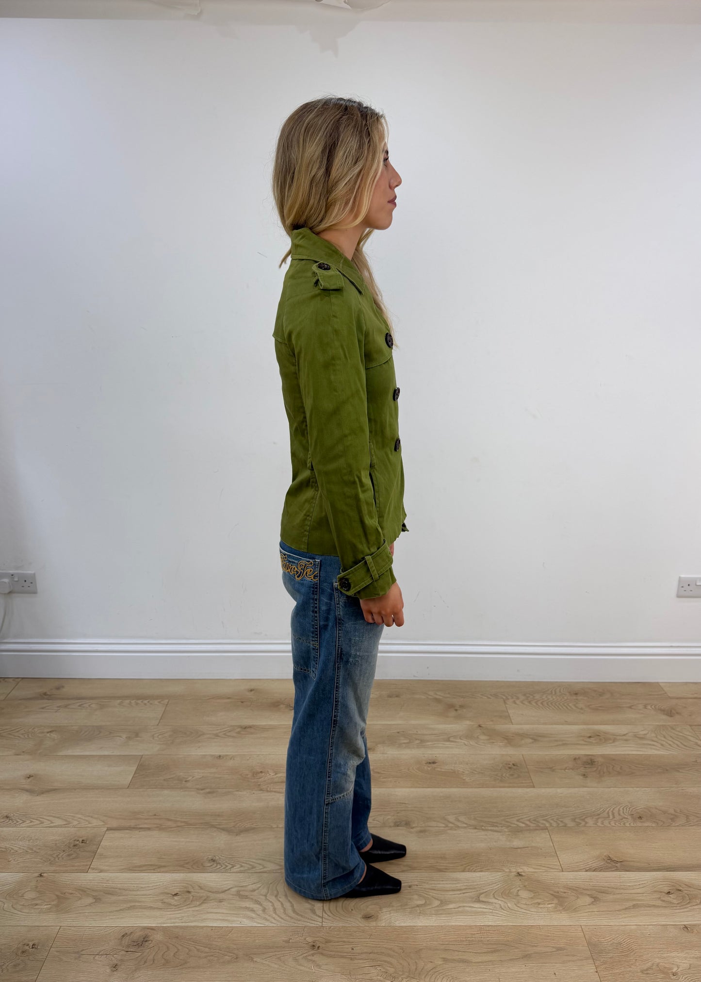 small old label zara green trench coat