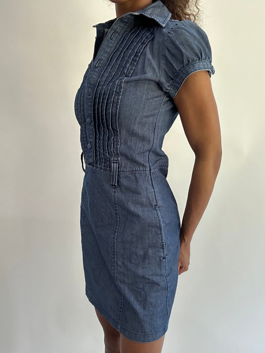 wag drop | small blue denim button up mini dress