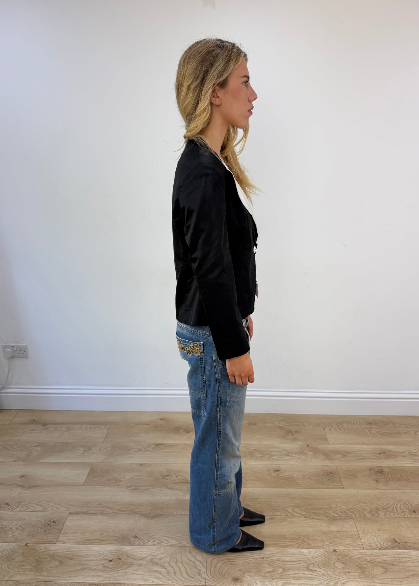small black silky blazer