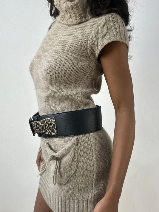 BEST PICKS | black belt with faux fur leopard print buckle