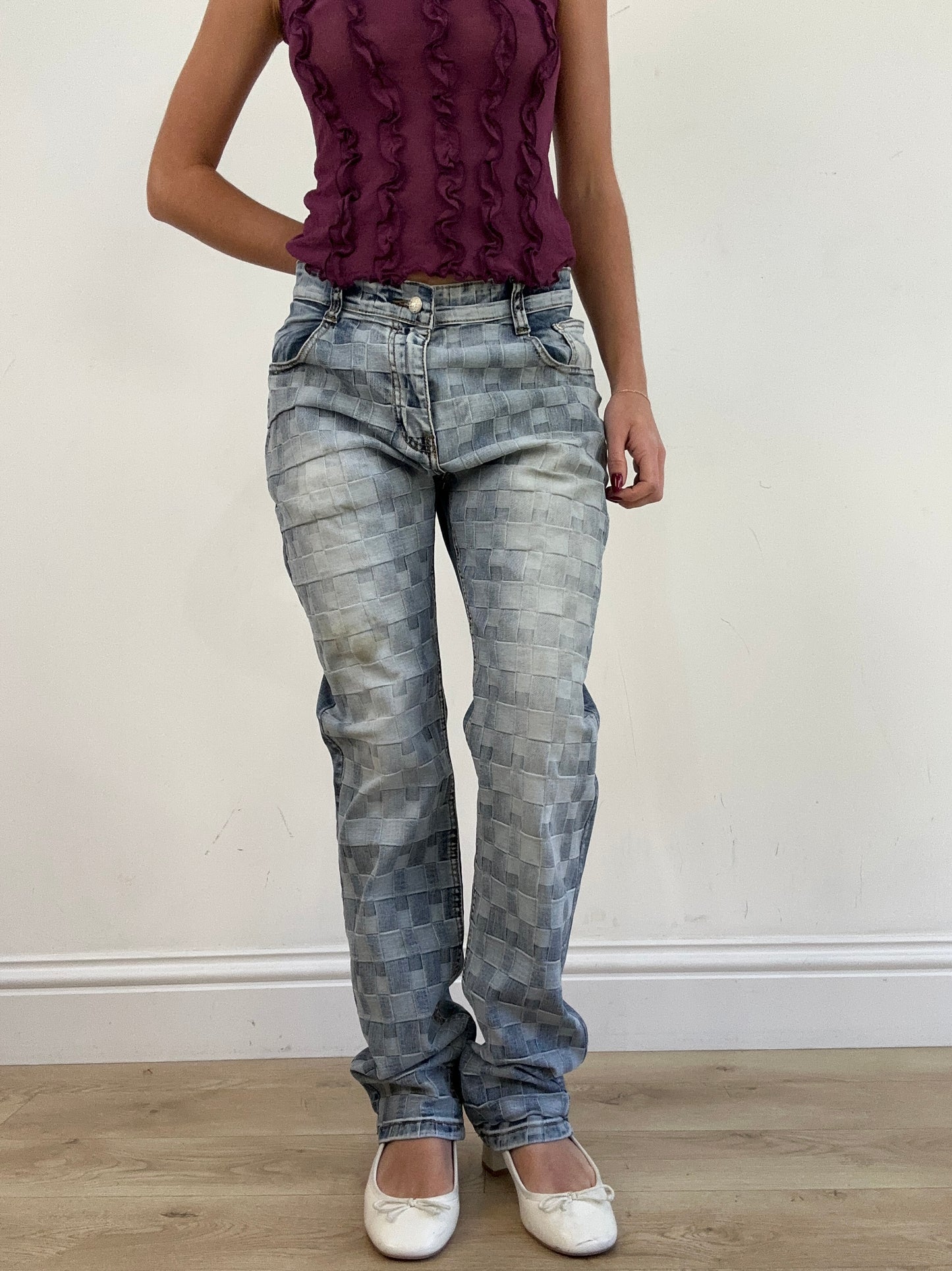 vintage edit thirteen | extra large louis vuitton style checkered denim jeans