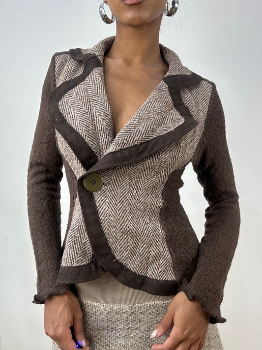 BEST PICKS | extra small brown fitted blazer top with asymmetric button closure