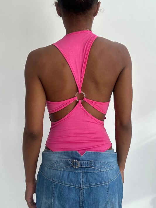 ‼️ | extra small pink cut out back bodysuit tank top