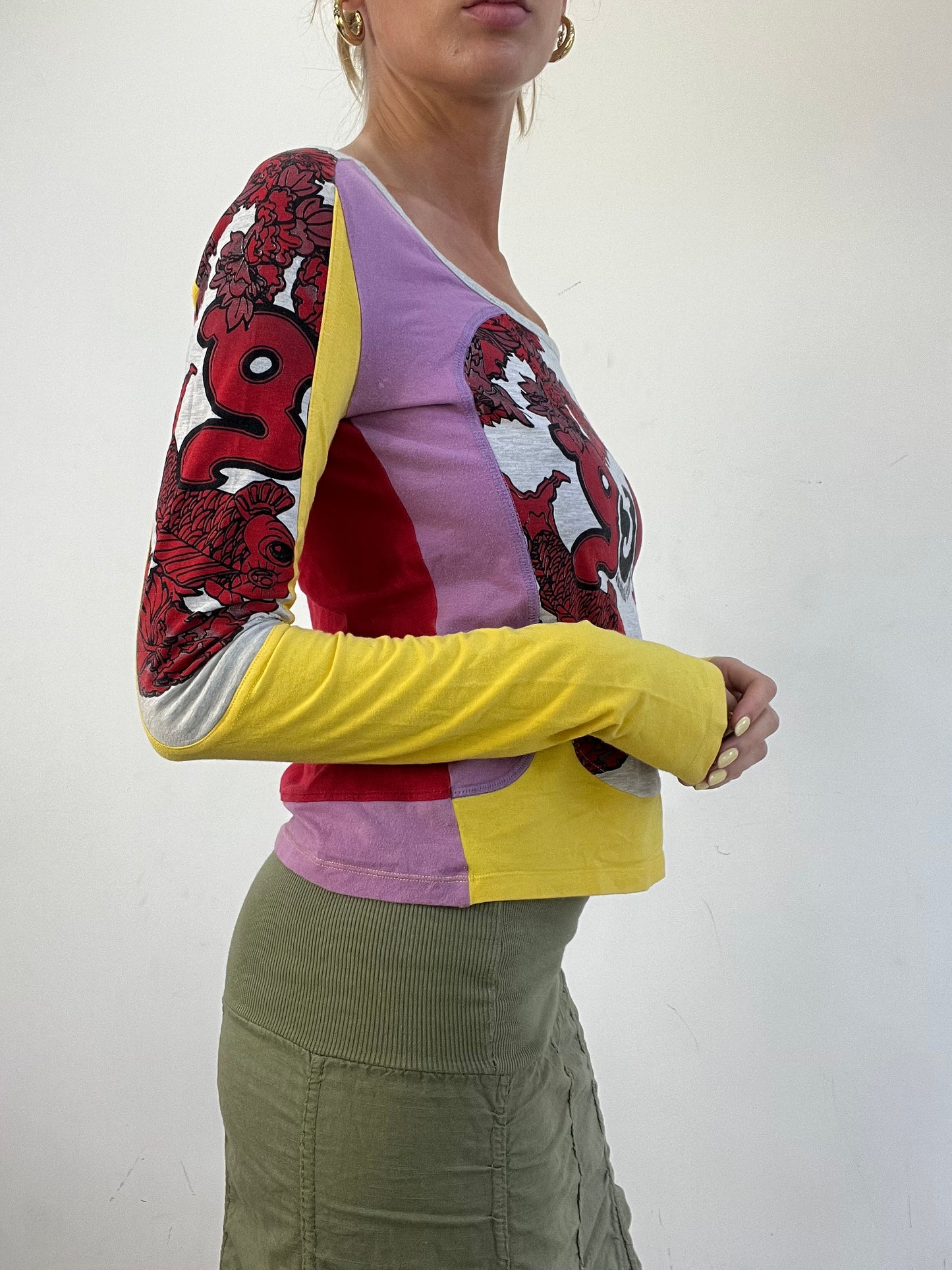 vintage edit eleven | medium red and yellow dolce and gabbana long sleeve top with fish graphic