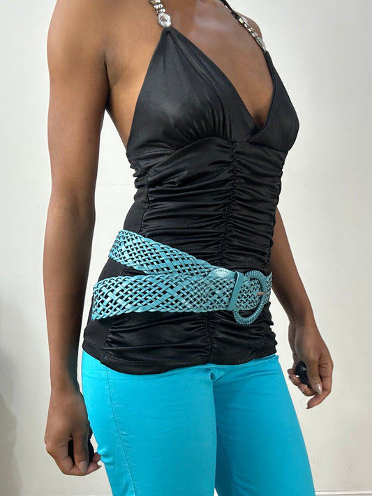 vintage edit: halloween | blue braided belt with circle buckle