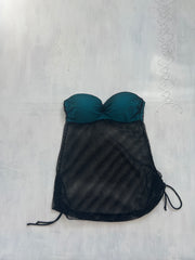 BRAT GIRL SUMMER DROP | small blue bandeau top with black mesh overlay