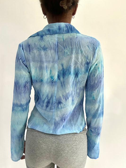 ‼️ | S码 蓝色 系扣 tie dye 风格 长袖 衬衫