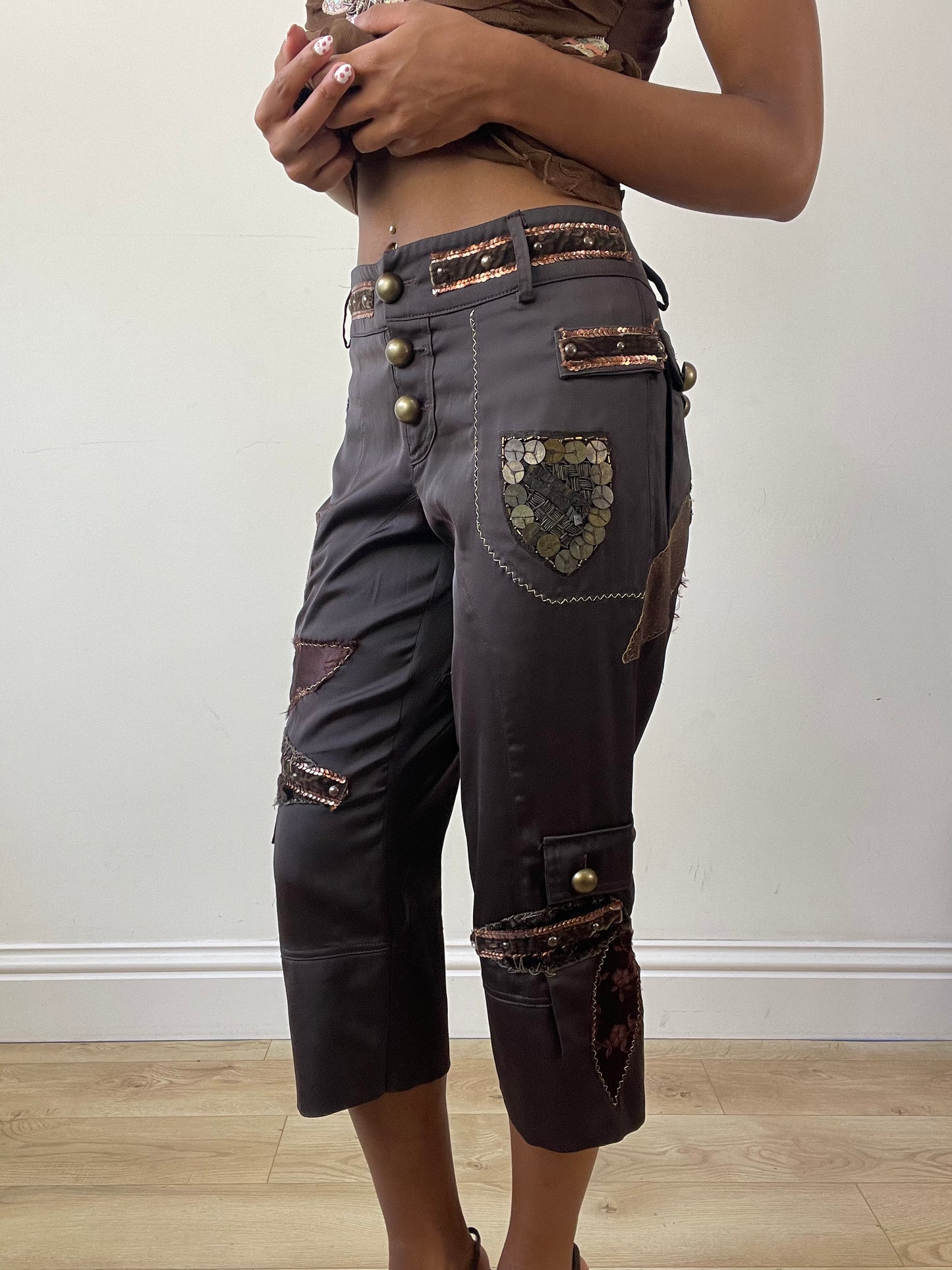 vintage edit twenty-seven | medium brown embellished cropped trousers