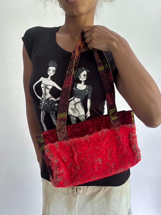 olivia rodrigo drop | small red fluffy shoulder bag