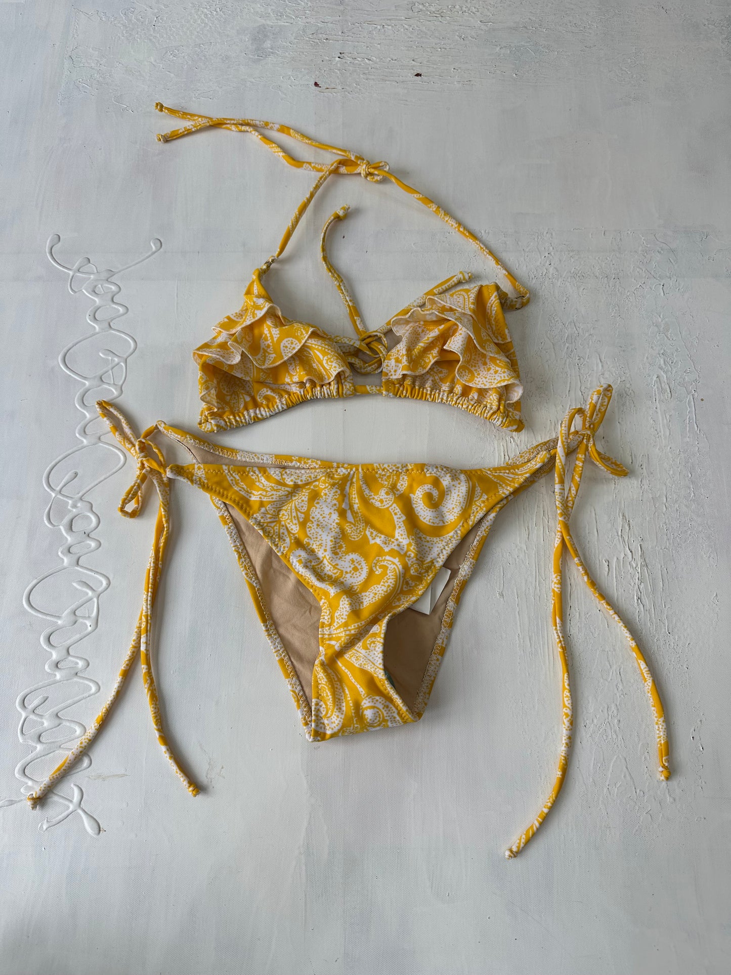 vintage edit twenty-nine | medium yellow and white ruffle bikini set