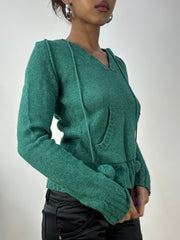 vintage edit: halloween | small dark green knit hoodie with pocket detail