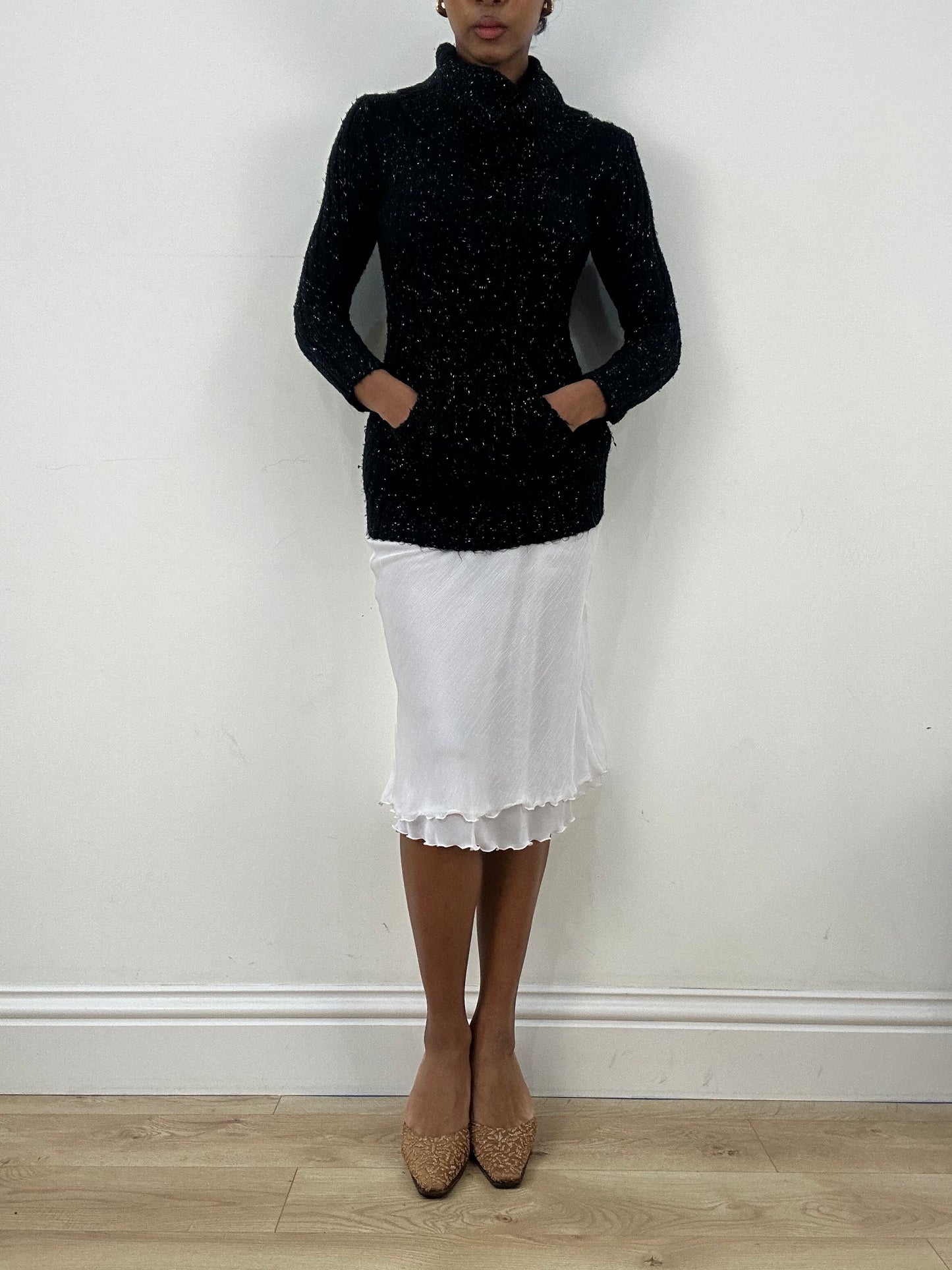 vintage edit: office siren | small black glittery knit turtleneck jumper