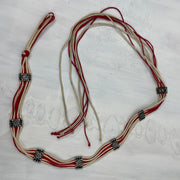 HIPPY CHIC DROP | cream and red string belt with silver bead detail