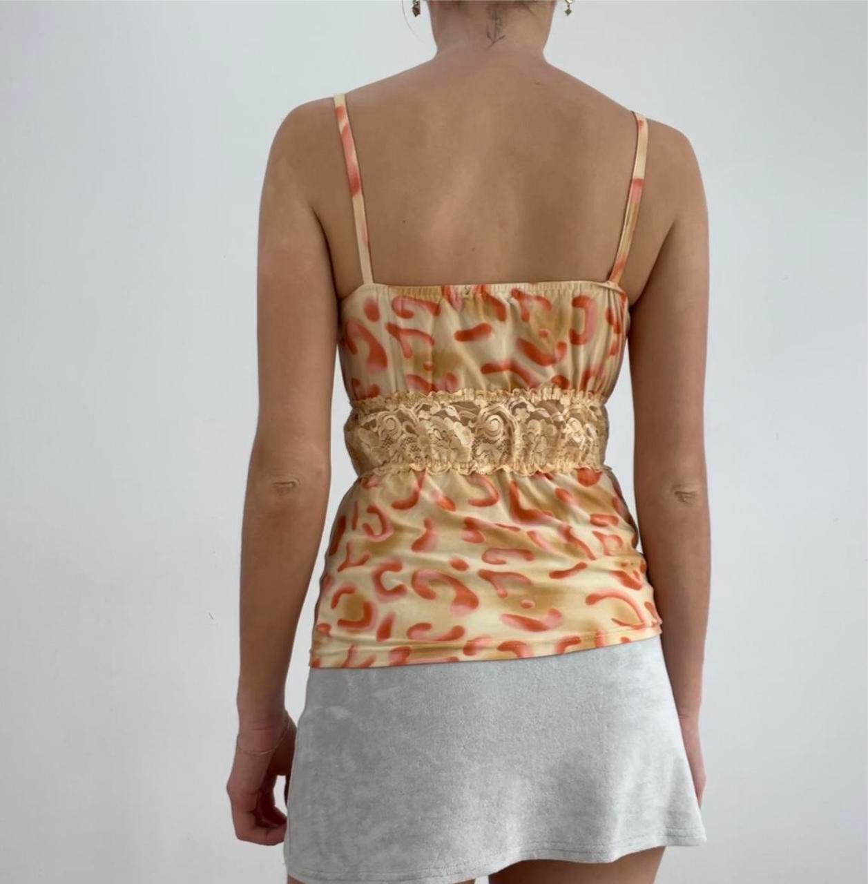 💻‼️small orange cheetah animal print vest with lace detail