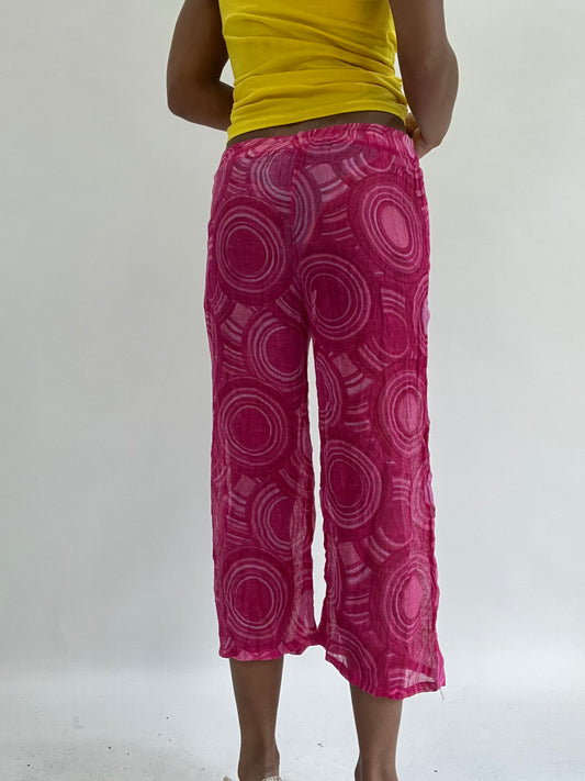 💚zara larsson drop | small pink patterned sheer cropped trousers