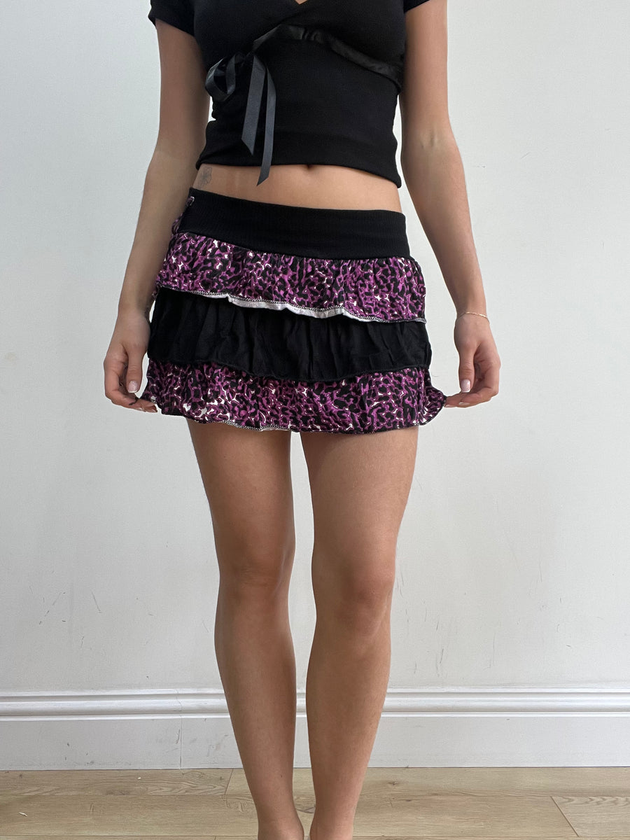 💻‼️extra small mini cheetah animal print ruffle layered skirt