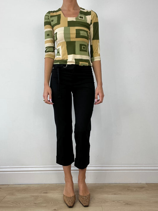 💻 LIBRARIAN CORE | medium green and beige abstract print top