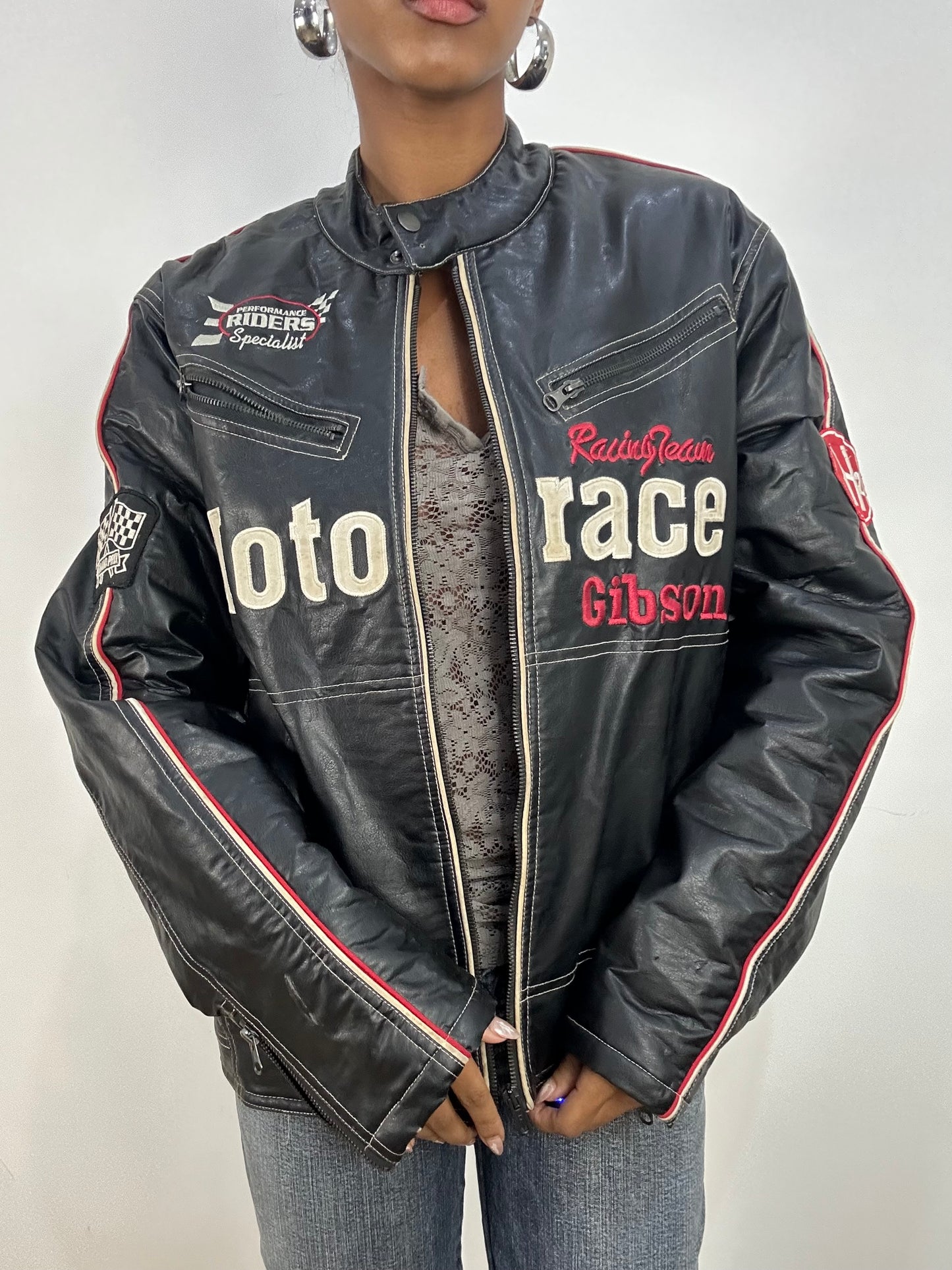 vintage edit: indie sleaze | medium black faux leather racer jacket