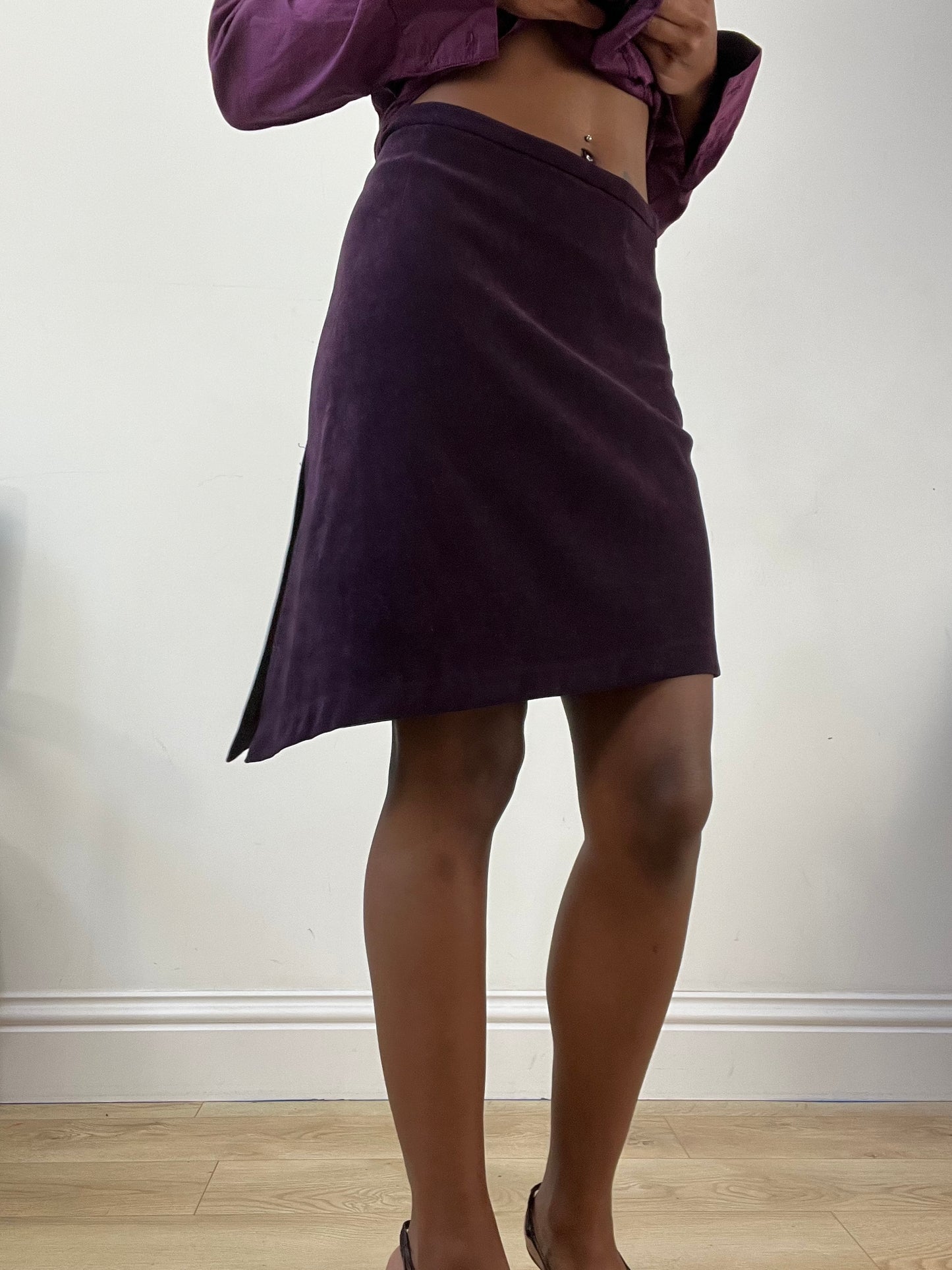 AUTUMN EDIT | small purple suede asymmetric midi skirt