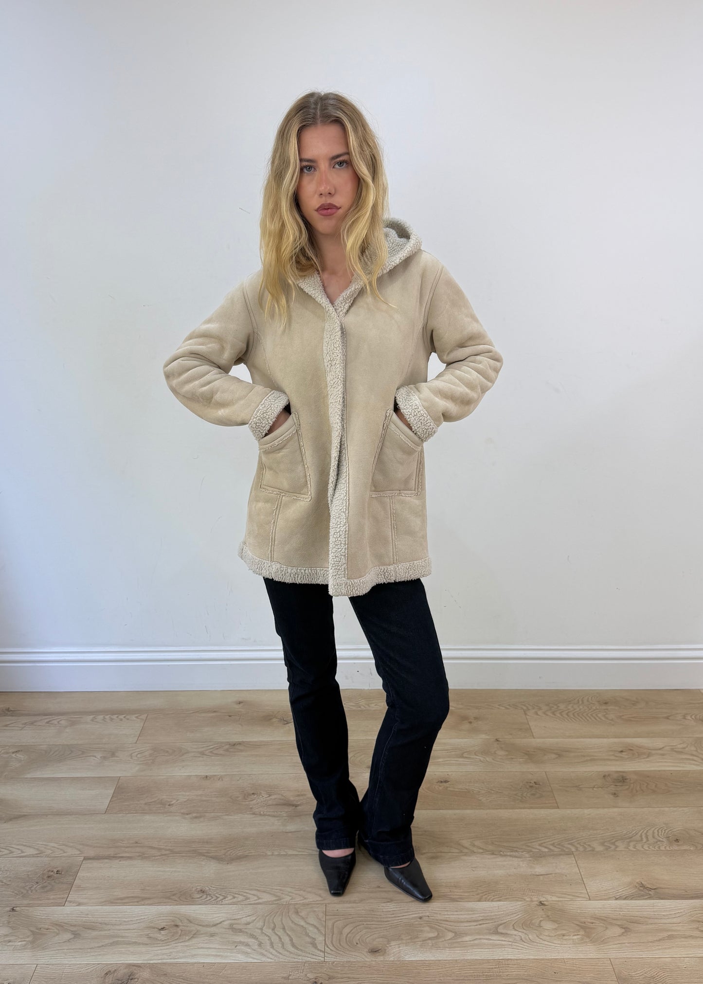 medium cream shearling coat