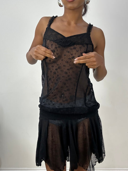 vintage edit: halloween | small black sheer lace mini dress