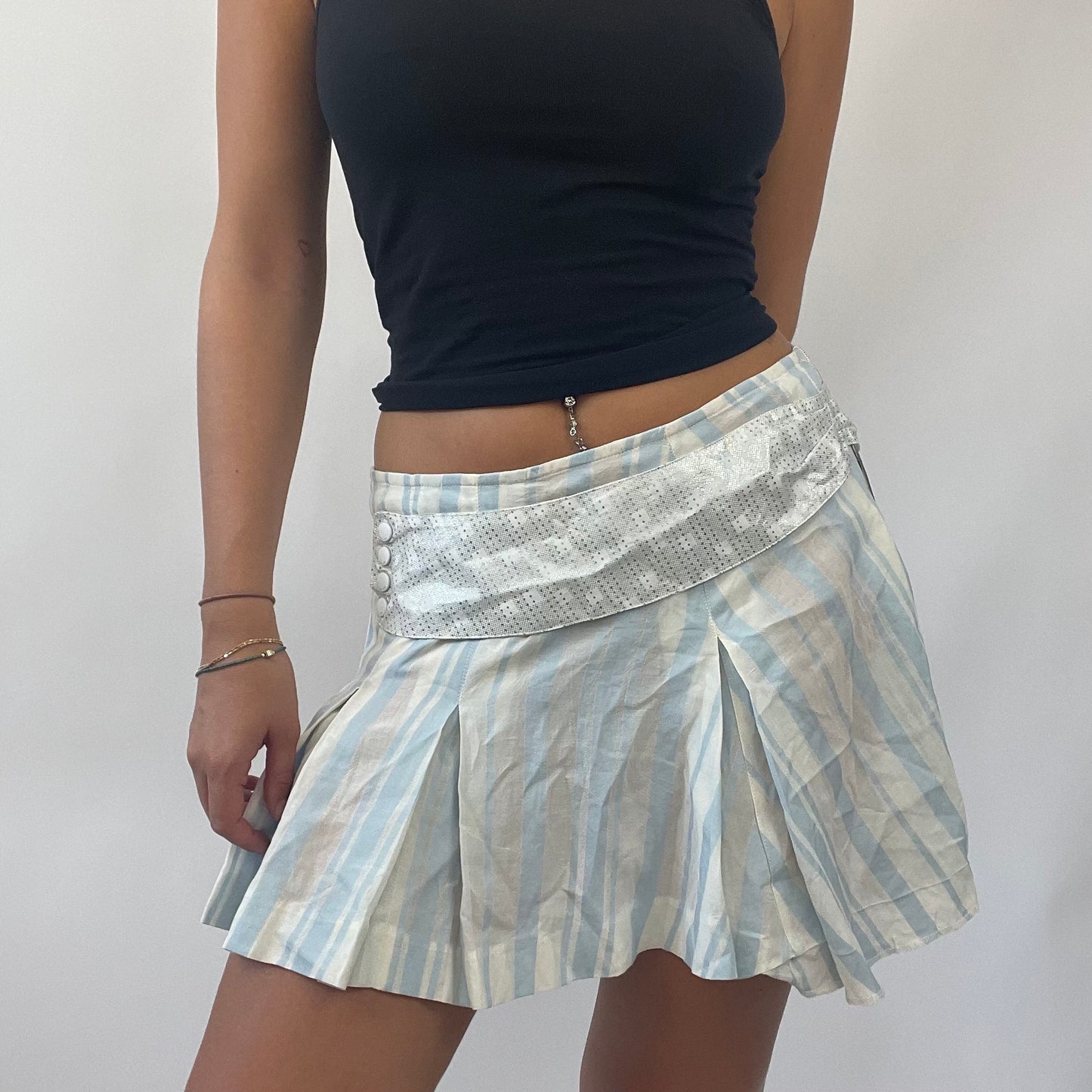 OLIVIA RODRIGO DROP | small blue & white custo barcelona stripy pleated skirt