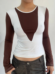 ‼️ | small white and brown long sleeve top